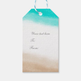 Waterverf Blauwgroen & Tan Elegant Subtiel Strand Cadeaulabel