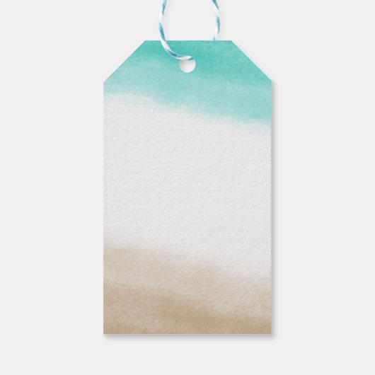 Waterverf Blauwgroen & Tan Elegant Subtiel Strand Cadeaulabel (Achterkant)