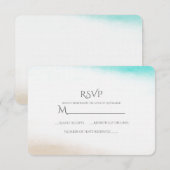 Waterverf Blauwgroen & Tan Subtiel Strand Bruiloft RSVP Kaartje (Voorkant / Achterkant)