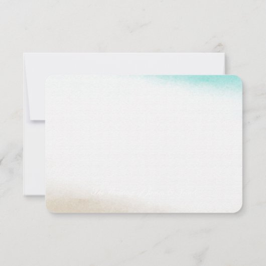 Waterverf Blauwgroen & Tan Subtiel Strand Bruiloft RSVP Kaartje (Achterkant)