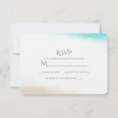 Waterverf Blauwgroen & Tan Subtiel Strand Bruiloft RSVP Kaartje (Voorkant)