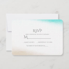 Waterverf Blauwgroen & Tan Subtiel Strand Bruiloft RSVP Kaartje