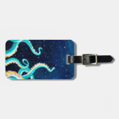 Waterverf blauwgroen tandwielen bagagelabel (Voorkant horizontaal)