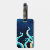 Waterverf blauwgroen tandwielen bagagelabel (Achterkant verticaal)