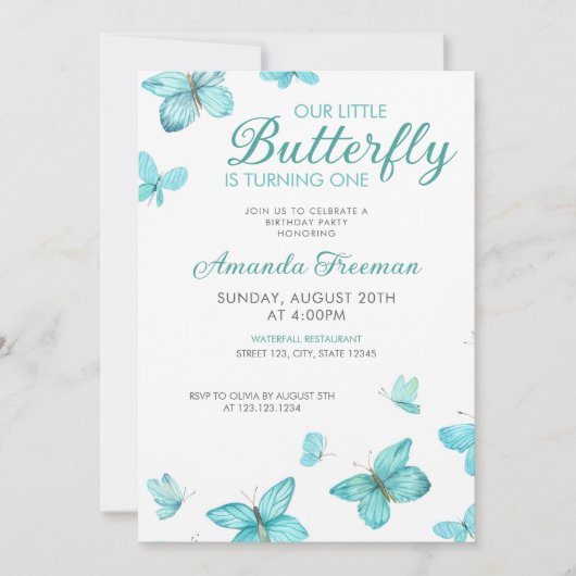 Waterverf Blauwgroen vlinders Schattige 1e verjaar Kaart (Voorkant)