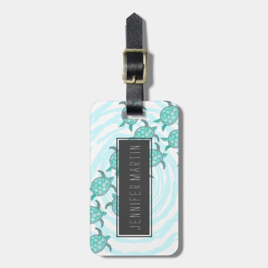 Waterverf Blauwgroen Zeeen Bagagelabel (Voorkant verticaal)