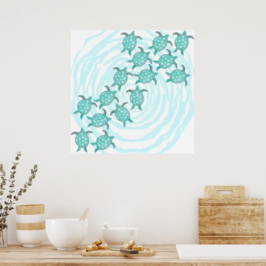 Waterverf Blauwgroen Zeeen Poster (Keuken)