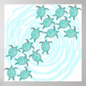 Waterverf Blauwgroen Zeeen Poster (Voorkant)