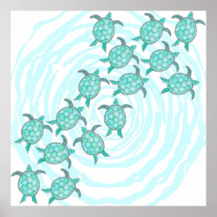 Waterverf Blauwgroen Zeeen Poster