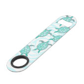 Waterverf Blauwgroen Zeeen Speed Flessenopener (Voorkant Gekanteld)