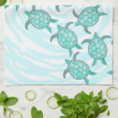 Waterverf Blauwgroen Zeeen Theedoek (Gevouwen)