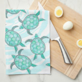 Waterverf Blauwgroen Zeeen Theedoek (Quarter Fold)