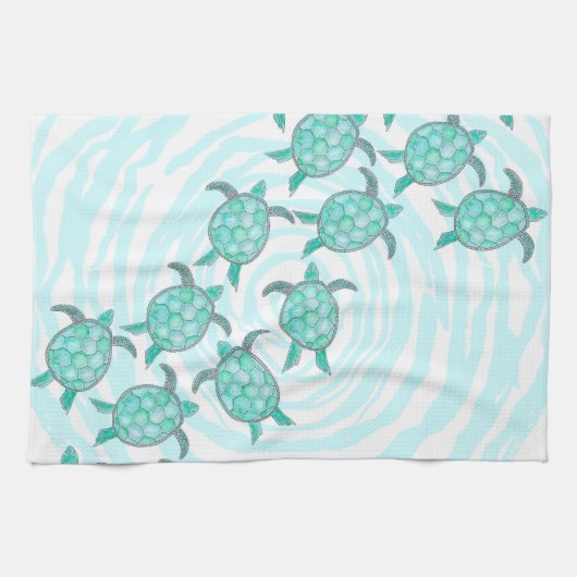 Waterverf Blauwgroen Zeeen Theedoek (Horizontaal)