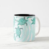 Waterverf Blauwgroen Zeeen Tweekleurige Koffiemok (Voorkant rechts)