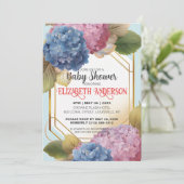 Waterverf Blauwroze Hydrangea Baby shower Aangepas Kaart (Staand voorkant)