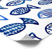 Waterverf blauwvispatroonafdrukken. Zee Poster (Hoek)