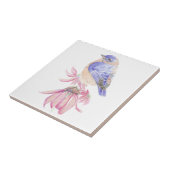 Waterverf Blauwvogel Roze bloem Kunst Tegeltje (Zijkant)