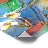 Waterverf Blauwvogels Blossom fruitbomen schildere Poster (Hoek)