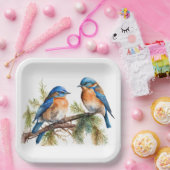 Waterverf Blauwvogels op pijnbomen Papieren Bordje (Feest)