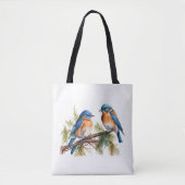 Waterverf Blauwvogels op pijnbomen Tote Bag (Voorkant)