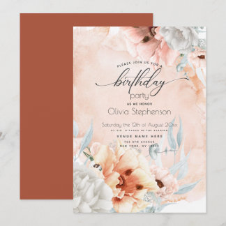 Waterverf Bleek Coral Poppy Birthday Uitnodiging