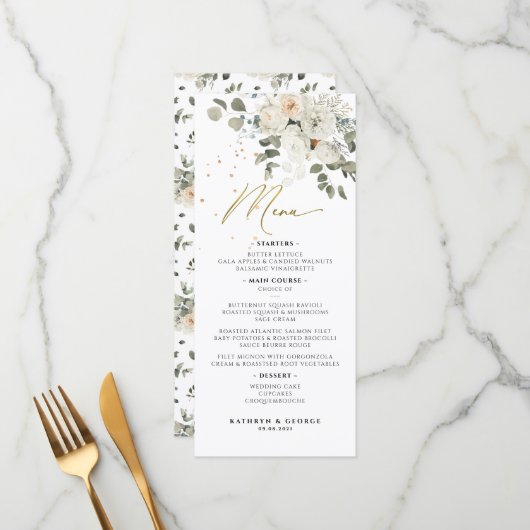 Waterverf Bleek Floral Botanical Greenery Wedding Menu (Voorkant / Achterkant in situ)