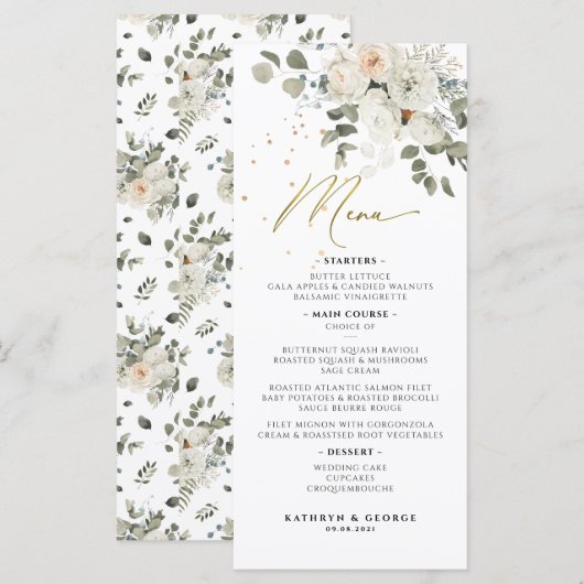 Waterverf Bleek Floral Botanical Greenery Wedding Menu (Voorkant / Achterkant)