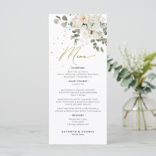 Waterverf Bleek Floral Botanical Greenery Wedding Menu (Staand voorkant)