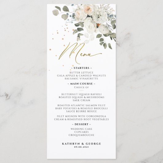 Waterverf Bleek Floral Botanical Greenery Wedding Menu (Voorkant)