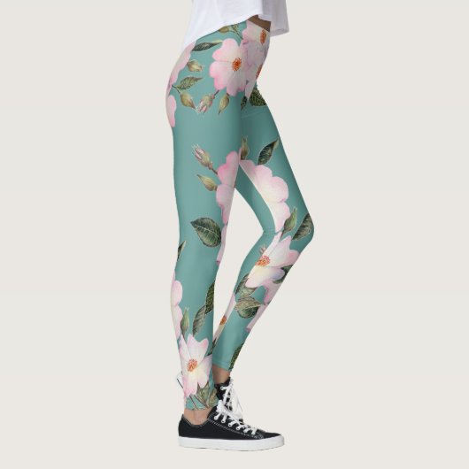 Waterverf Bleek Roses Ballerina Pattern Leggings (Rechts)