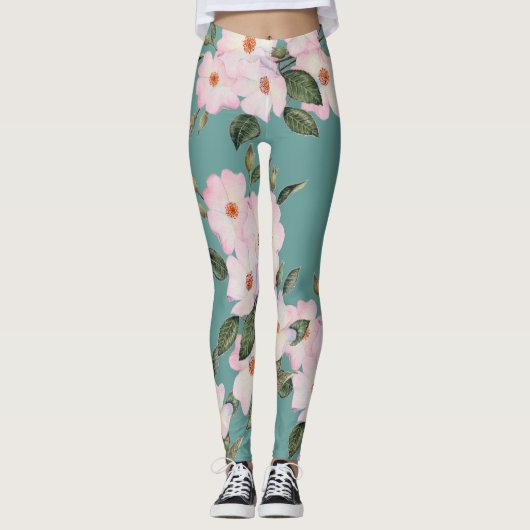Waterverf Bleek Roses Ballerina Pattern Leggings (Voorkant)