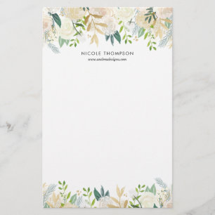 Waterverf Bleke Peonies Gold Accents Persoonlijk Briefpapier