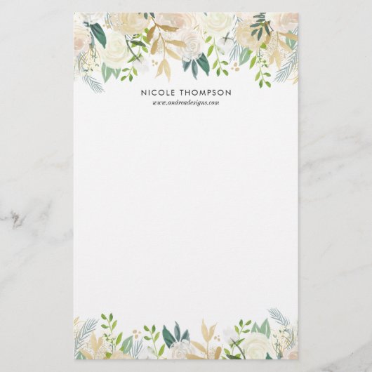 Waterverf Bleke Peonies Gold Accents Persoonlijk Briefpapier (Voorkant)