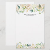Waterverf Bleke Peonies Gold Accents Persoonlijk Briefpapier (Voorkant / Achterkant)