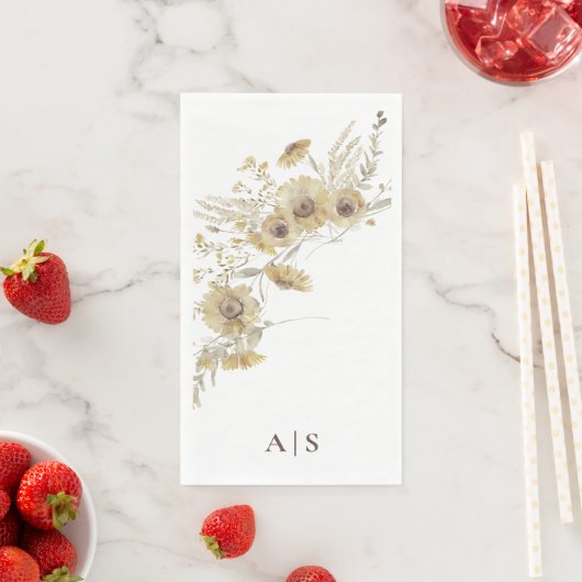 Waterverf Bleke Zonnebloemen Monogram Servet (Insitu)