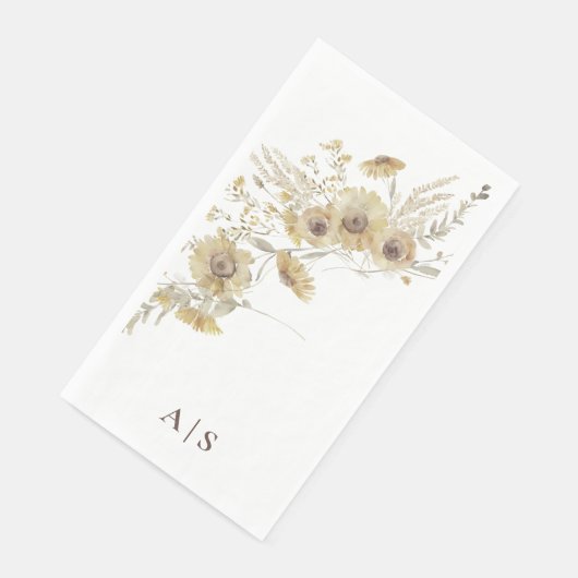 Waterverf Bleke Zonnebloemen Monogram Servet (Hoek)