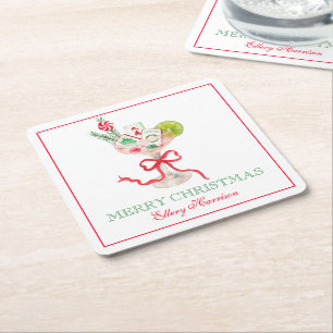 Waterverf Blij Mahjong Kerst Cocktail Feest Kartonnen Onderzetters