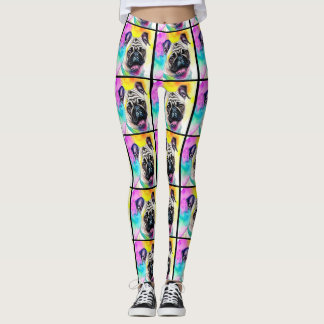 Waterverf blij met glimlach op puppy kleurige legg leggings