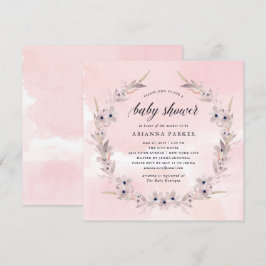 Waterverf Bliss | Blush Pink Floral Baby shower Kaart