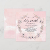 Waterverf Bliss | Blush Pink Floral Baby Sprinkle Kaart (Voorkant / Achterkant)