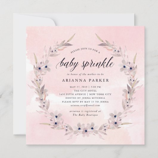 Waterverf Bliss | Blush Pink Floral Baby Sprinkle Kaart (Voorkant)