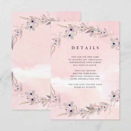 Waterverf Bliss | Blush Pink Floral Guest — Gegeve Informatiekaartje (Voorkant / Achterkant)