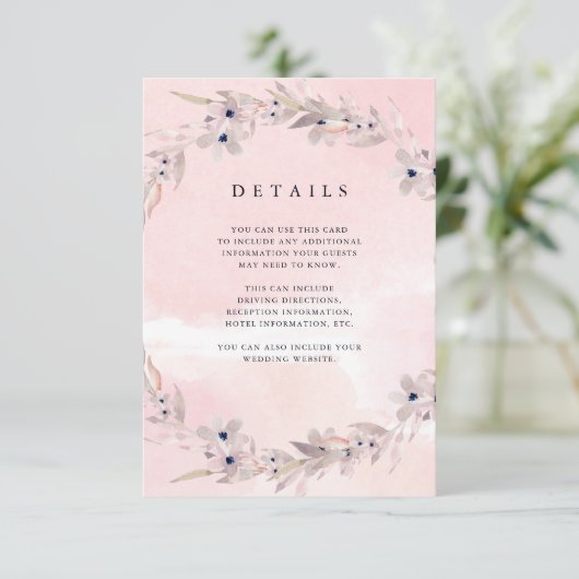 Waterverf Bliss | Blush Pink Floral Guest — Gegeve Informatiekaartje (Staand voorkant)