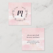 Waterverf Bliss | Blush Pink Floral Monogram Vierkante Visitekaartje (Voorkant / Achterkant)