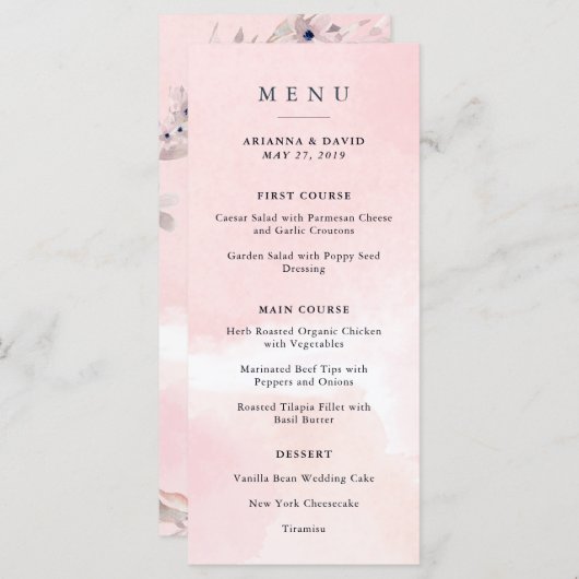 Waterverf Bliss | Blush Pink Floral Wedding Menu (Voorkant / Achterkant)