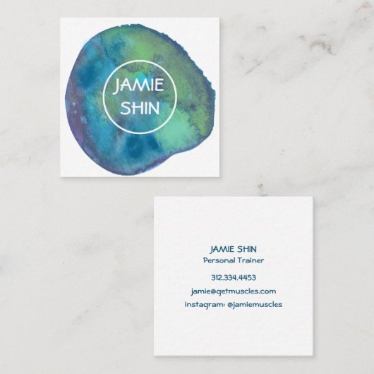 Waterverf Blob getextureerd Minimumblauw Paars Vierkante Visitekaartje (Voorkant / Achterkant)