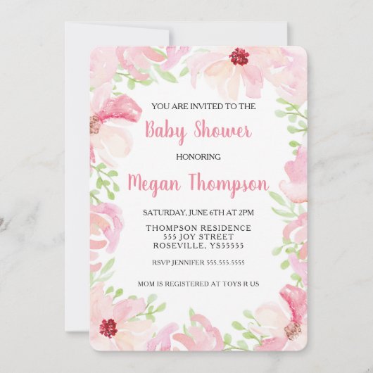 Waterverf Bloed Baby shower Uitnodiging Anemone (Voorkant)