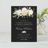 waterverf bloederige ivoorwitte zwarte bruiloft kaart (Staand voorkant)