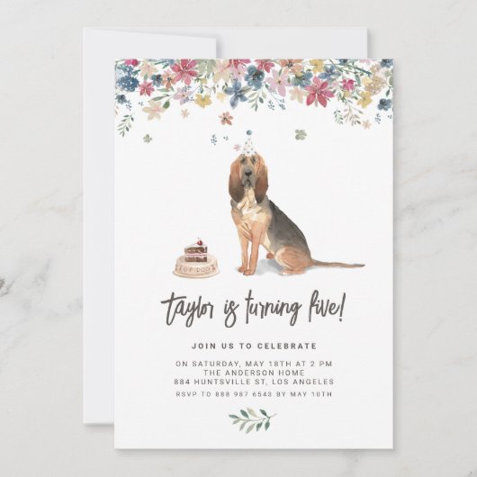  Waterverf bloedhond verjaardagsfeestje Kaart (Voorkant)