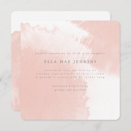 waterverf bloedige geboorteaankondiging aankondiging (Voorkant / Achterkant)